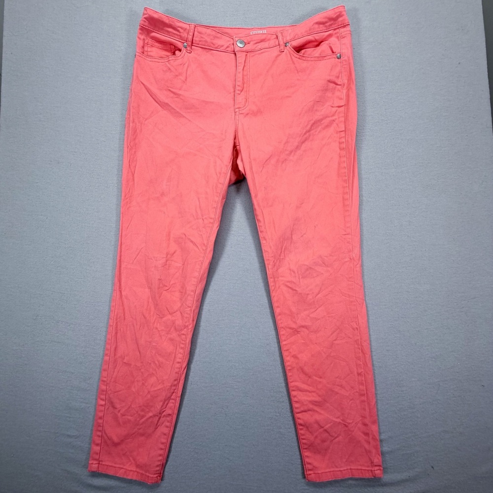 Crown & Ivy Skinny Pants Women Size 12 Good Coral‎ Pink Stretch Cotton Casual